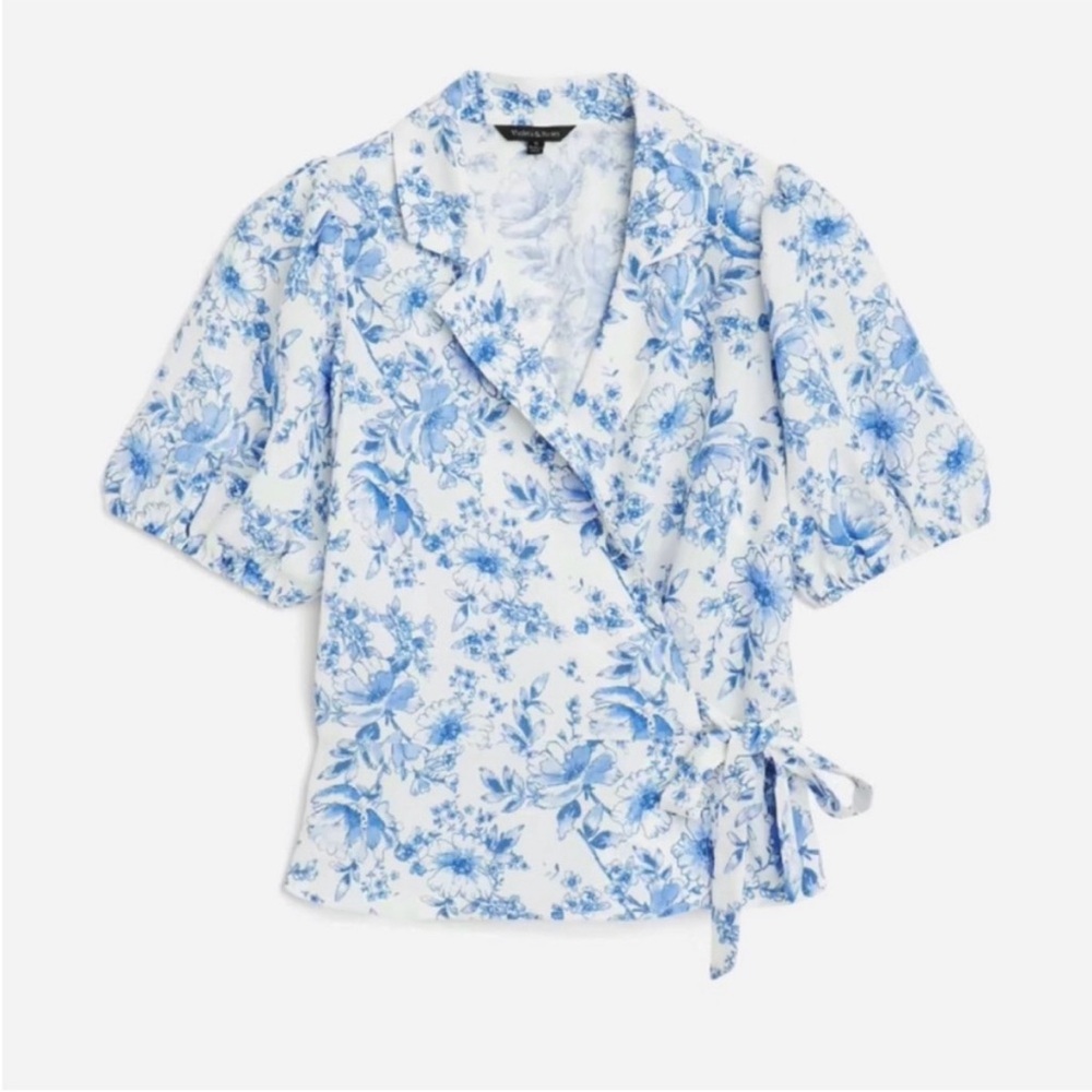 Violets & Roses Blue Floral Wrap Blouse | Size M | NEW - Picture 10 of 12